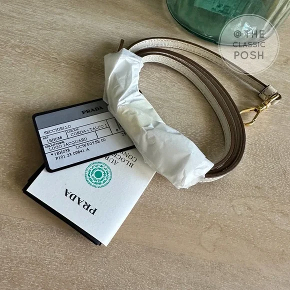 NEW Prada Jacquard Logo Bucket White Trim Canvas Tote Crossbody Bag - Picture 11 of 11